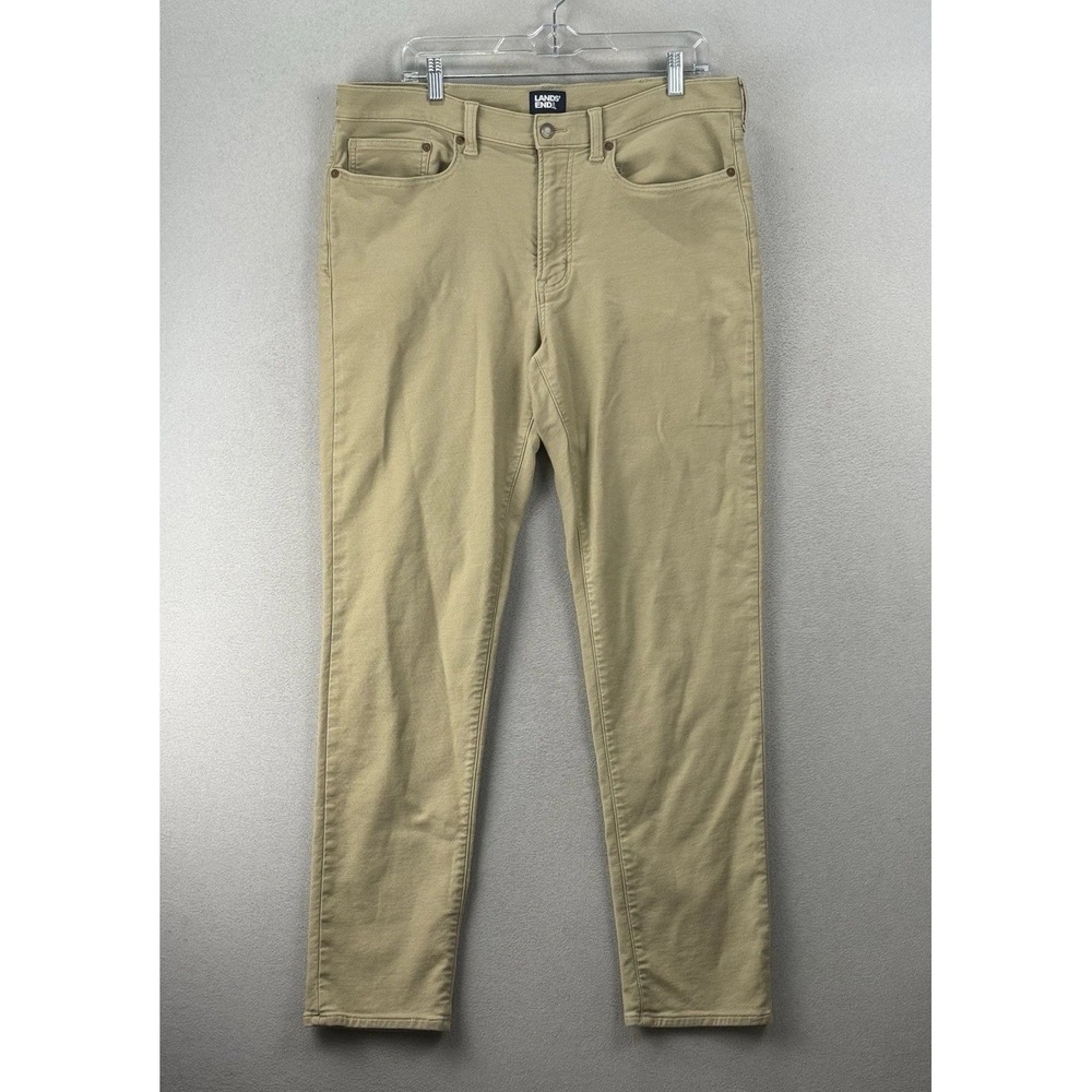 Lands‎ End Mens 36 Slim Fit Khaki Tan 5-Pocket Chino Pants Stretch Cotton Blend